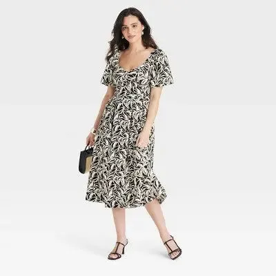 Open Box - Women's Short Sleeve Midi Dress - A New Day Floral
