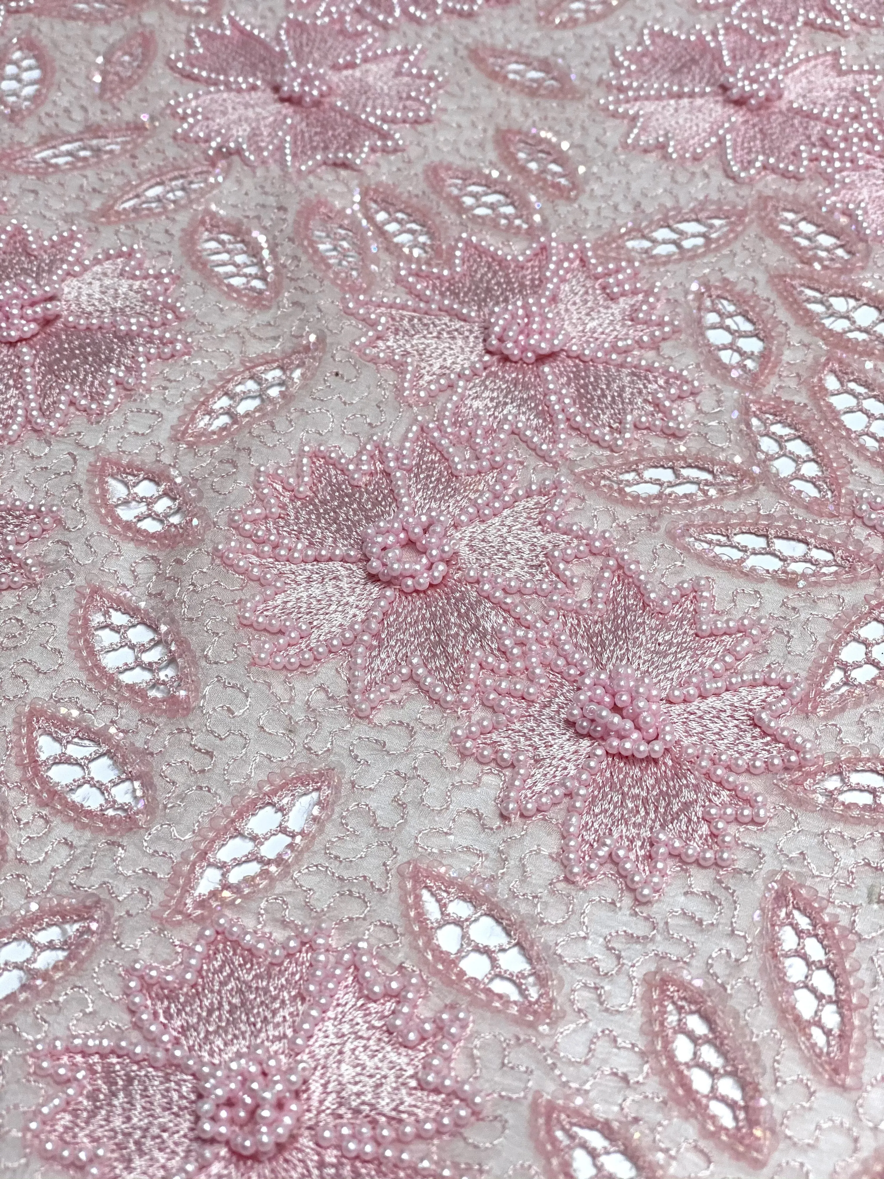 Pink Sequin & Beads On Silk Chiffon JEC-114-5 Fabric