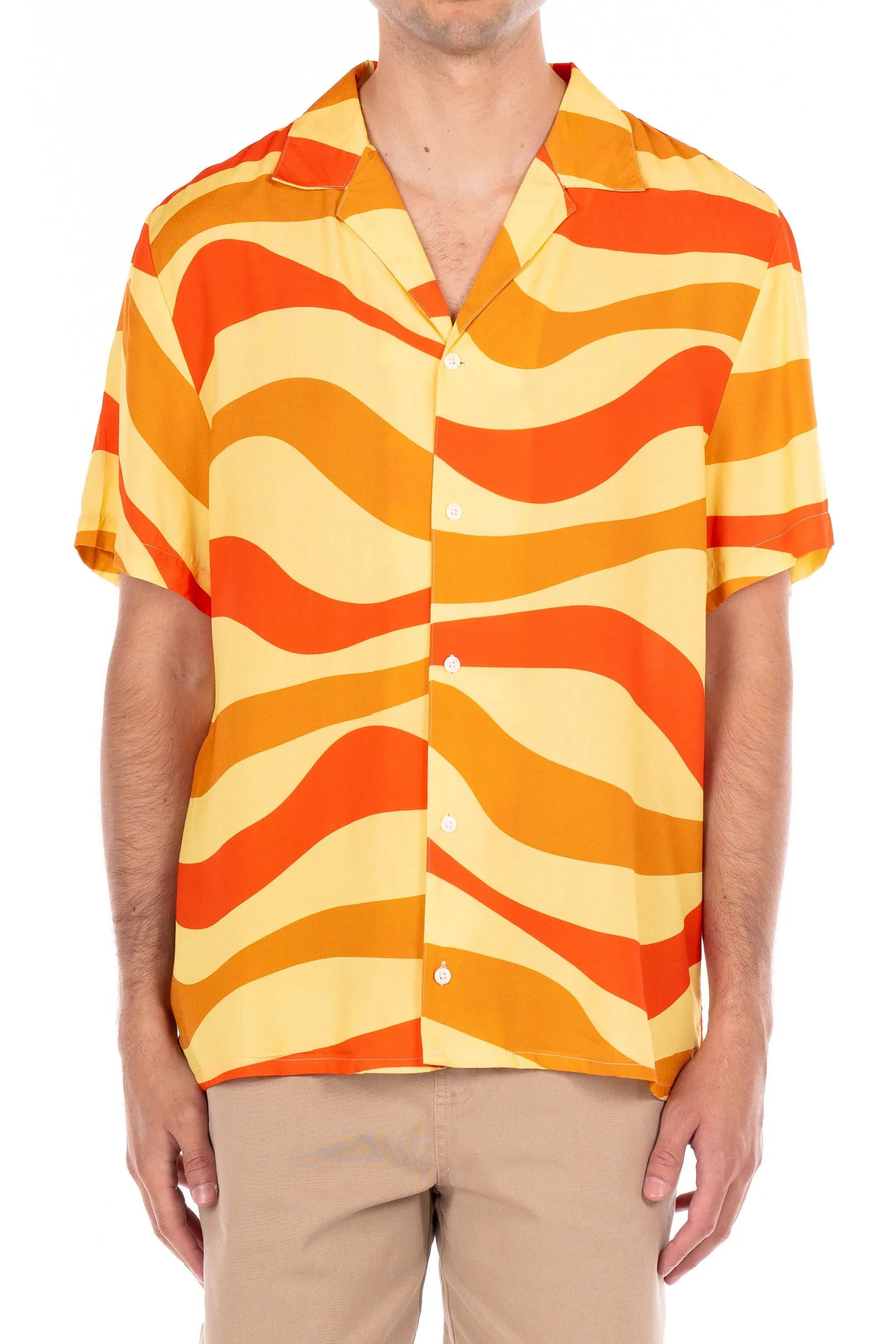 Rayon Short Sleeve Shirt - Tangerine/Yellow