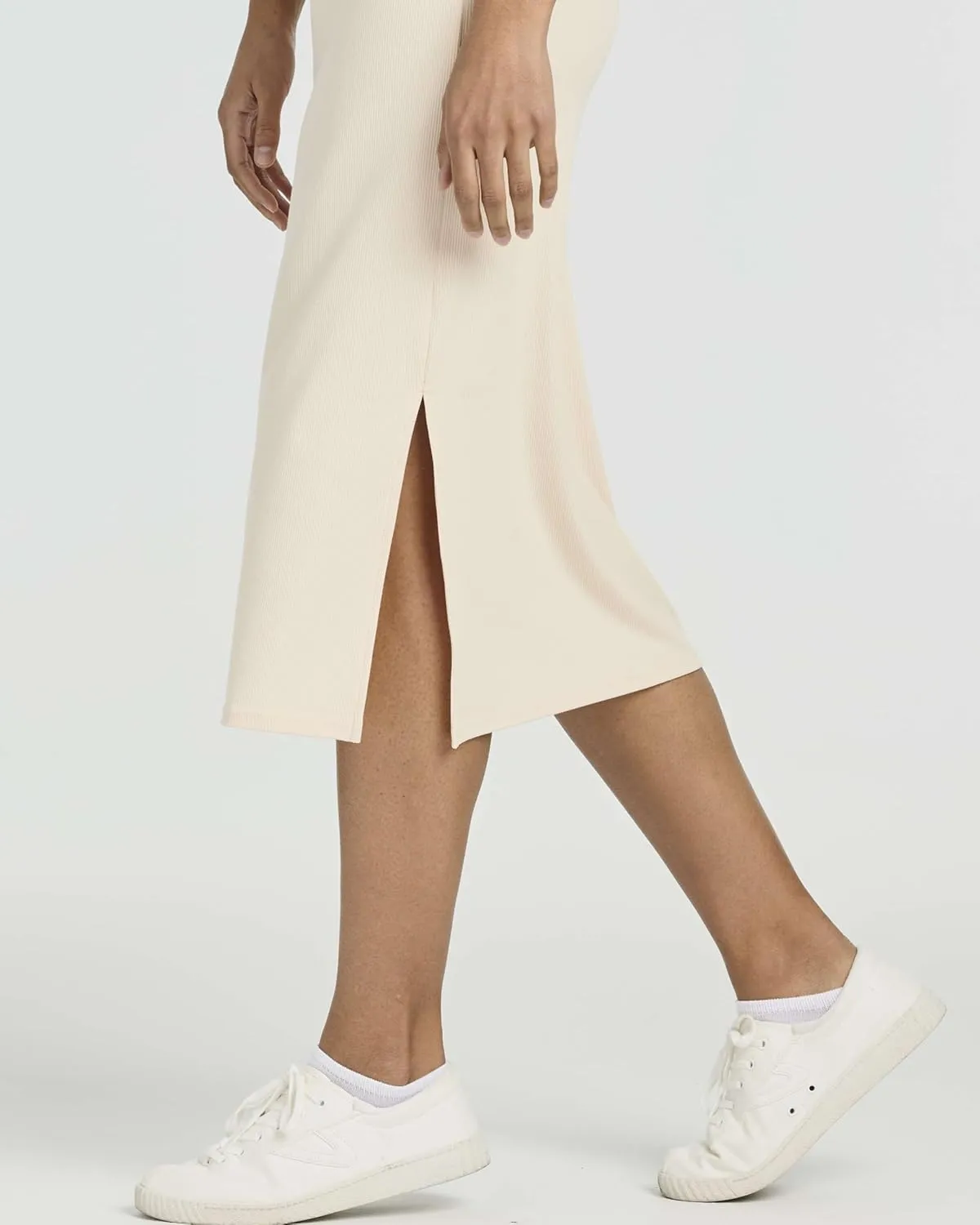 Real Essentials 3 Pack: Women's Ribbed Knit Sleeveless Crew Neck Tank Casual Midi Shift Dress with Slit