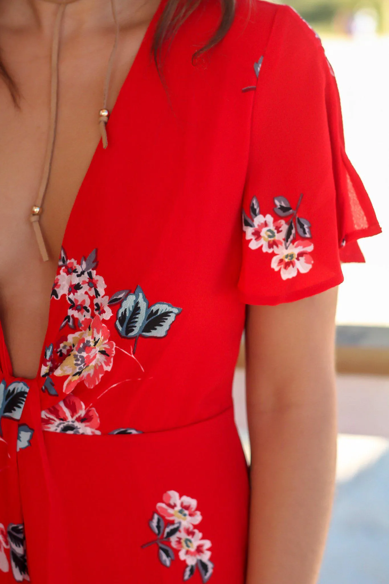 Red Floral V-Neck Romper