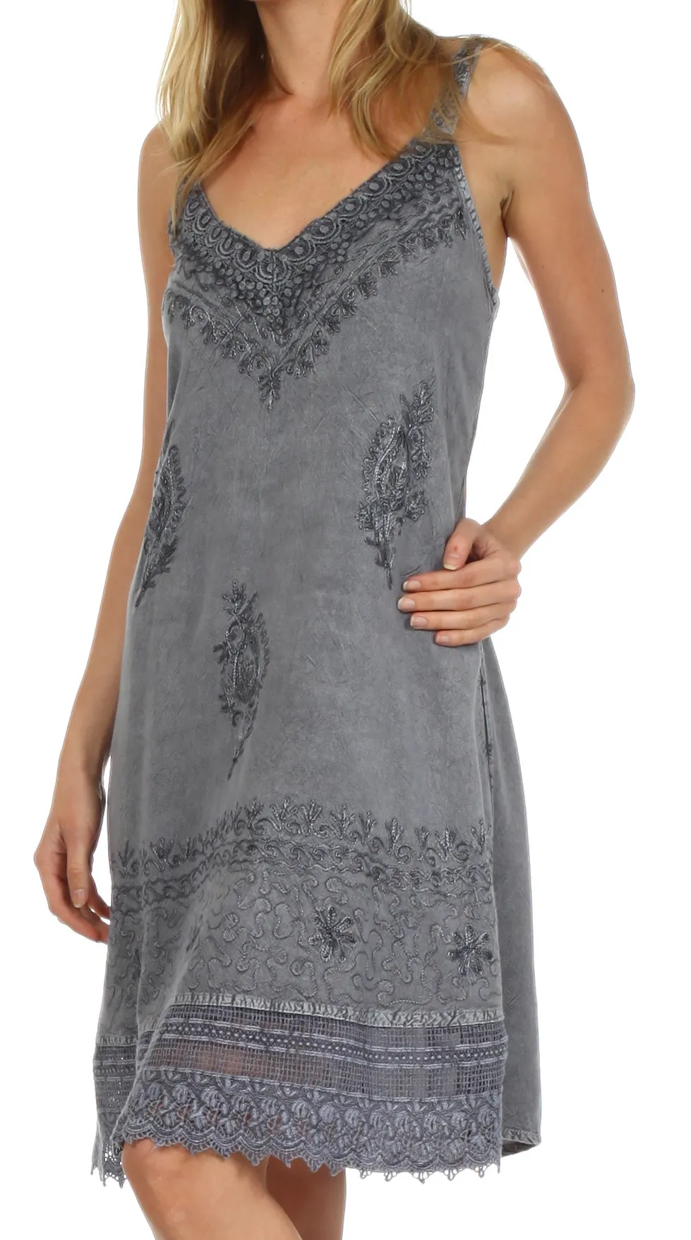 Sakkas Ramita Embroidered Rayon Dress