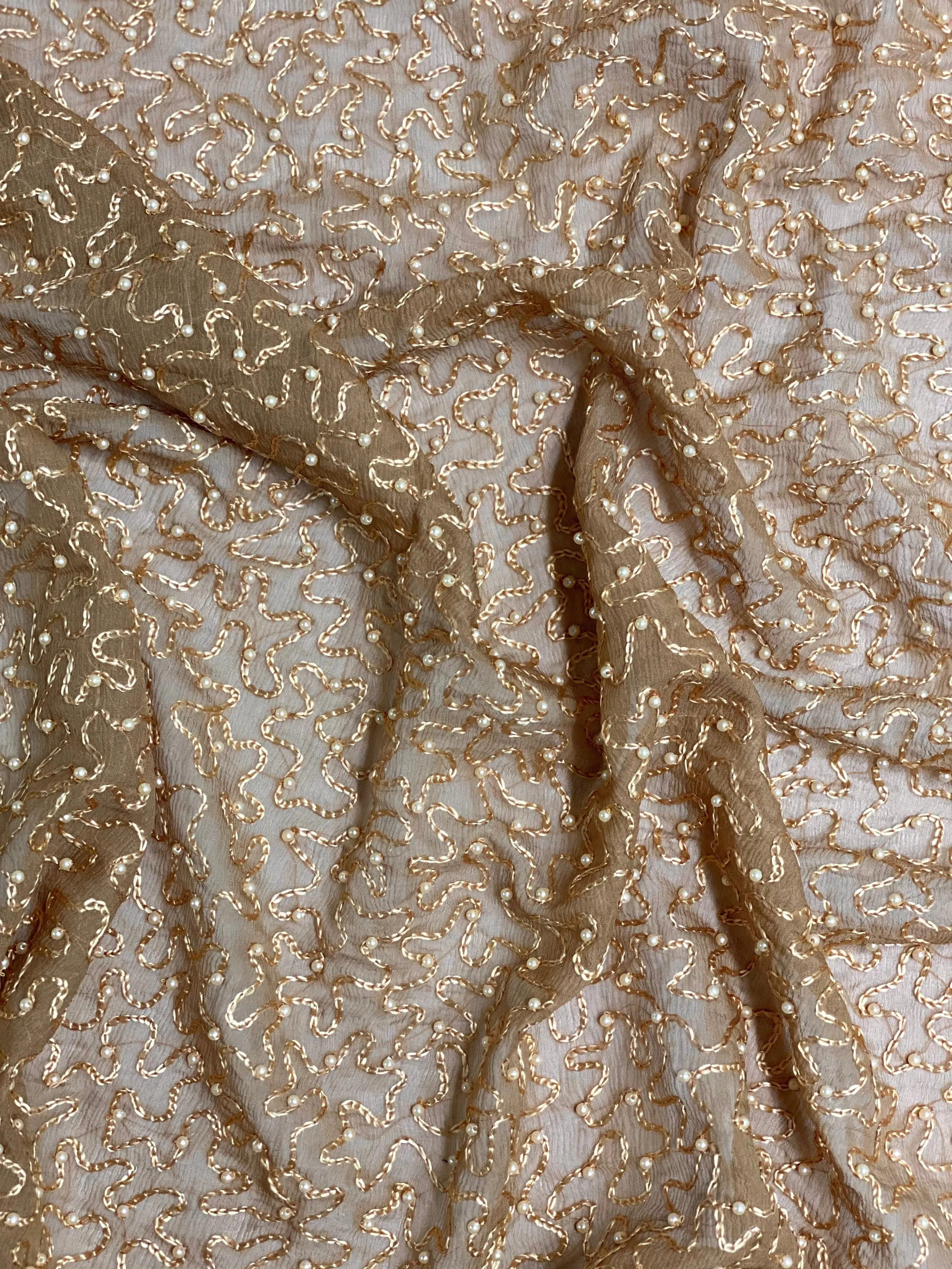 Sand Sequin & Beads On Silk Chiffon JEC-070-7 Fabric