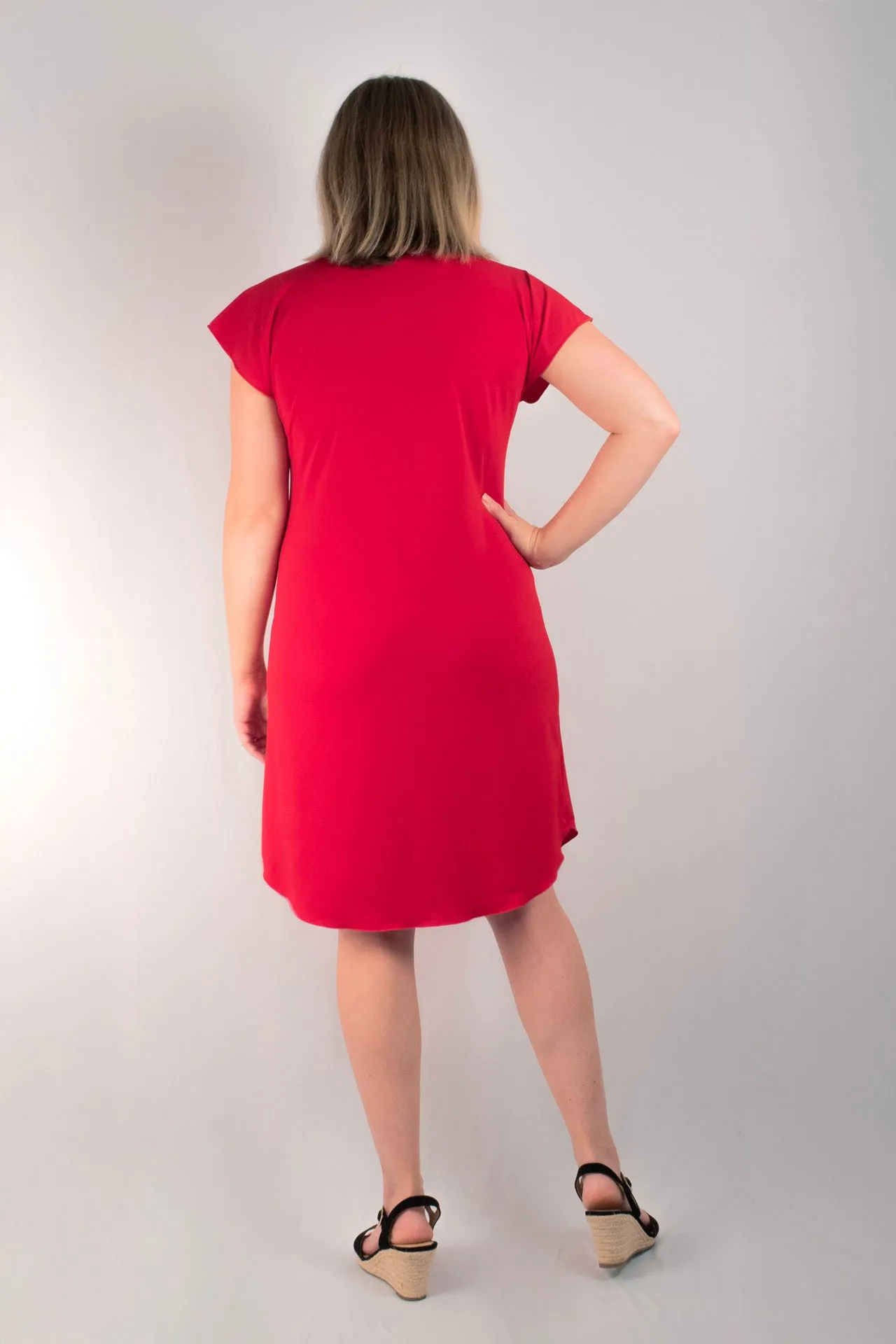Sassy Red Short Sleeve Jersey Shift Dress