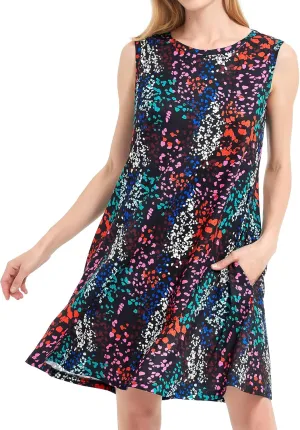 Scotamalone Summer Dresses for Women 2023 Beach Floral Tshirt Sundress Sleeveless Pockets Casual Loose Tank Dress