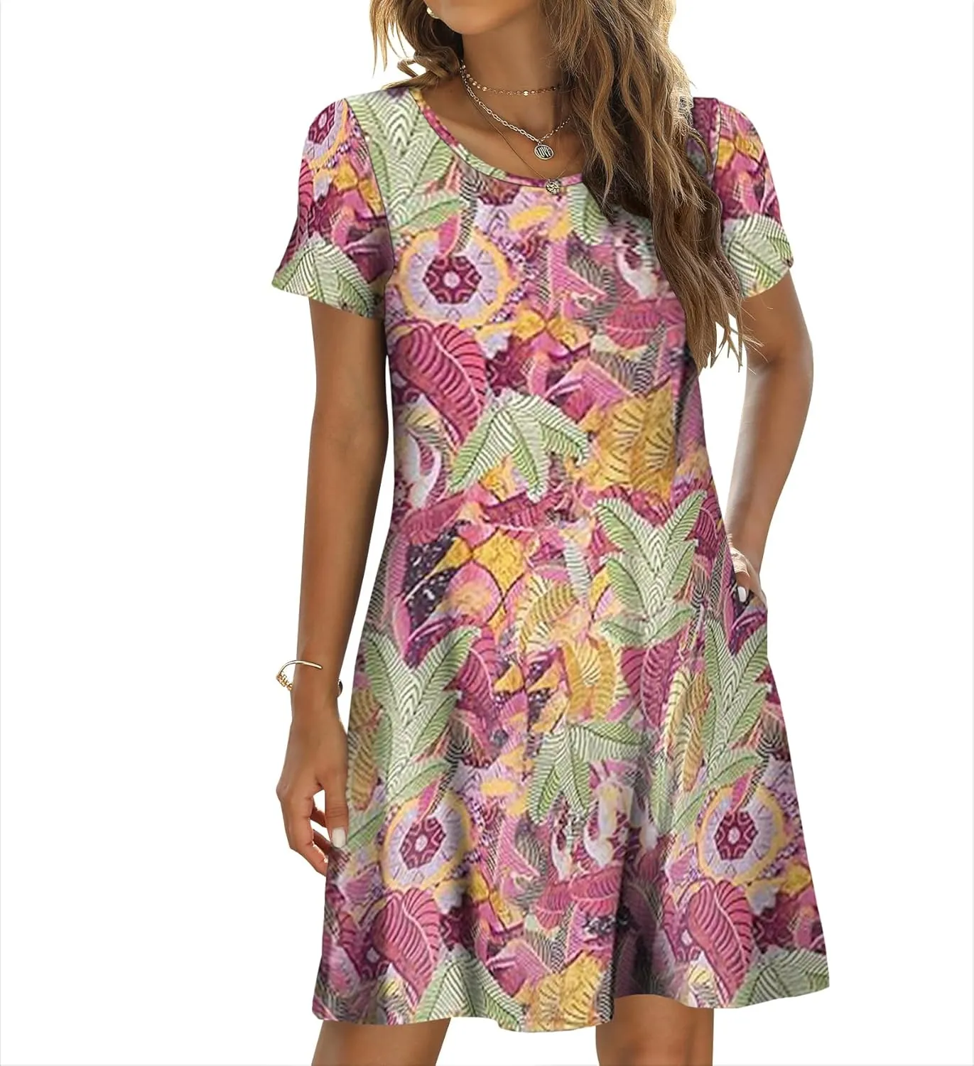 Sherosa Women's Summer Dresses 2025 Beach Boho Sundress Short Sleeve Loose Casual Tshirt Dress with Pockets