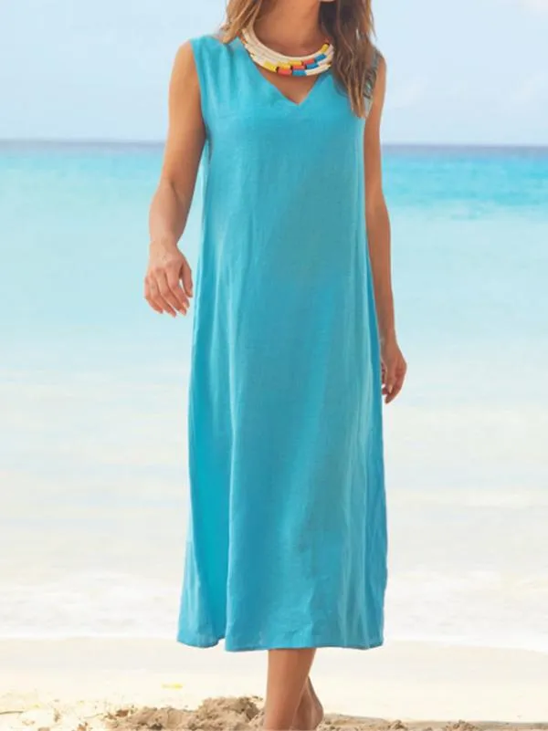 V-neck Sleeveless Maxi Dresses