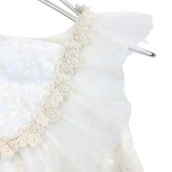 White Floral Embroidery Bib Dress