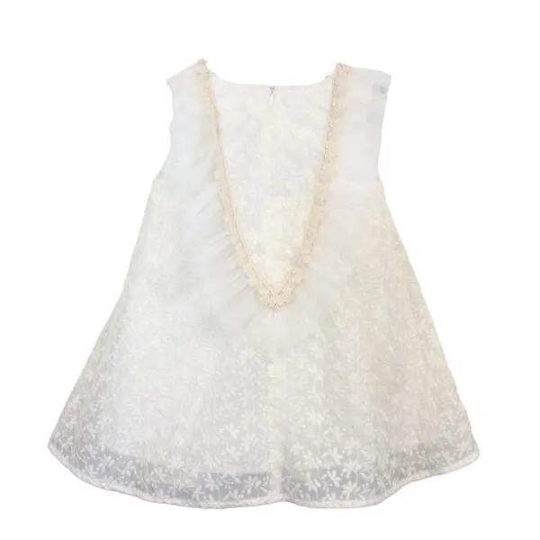 White Floral Embroidery Bib Dress