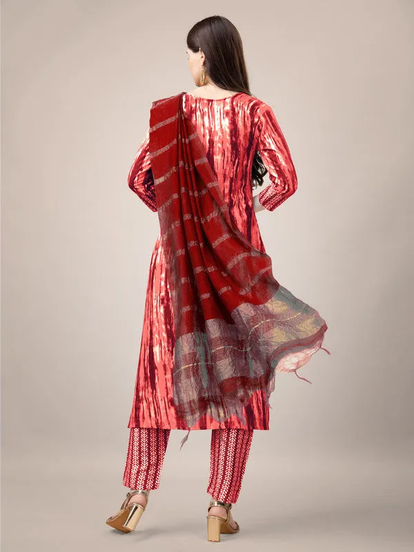 Womens Embroidered & Printed Orange Rayon Kurta Pant Set