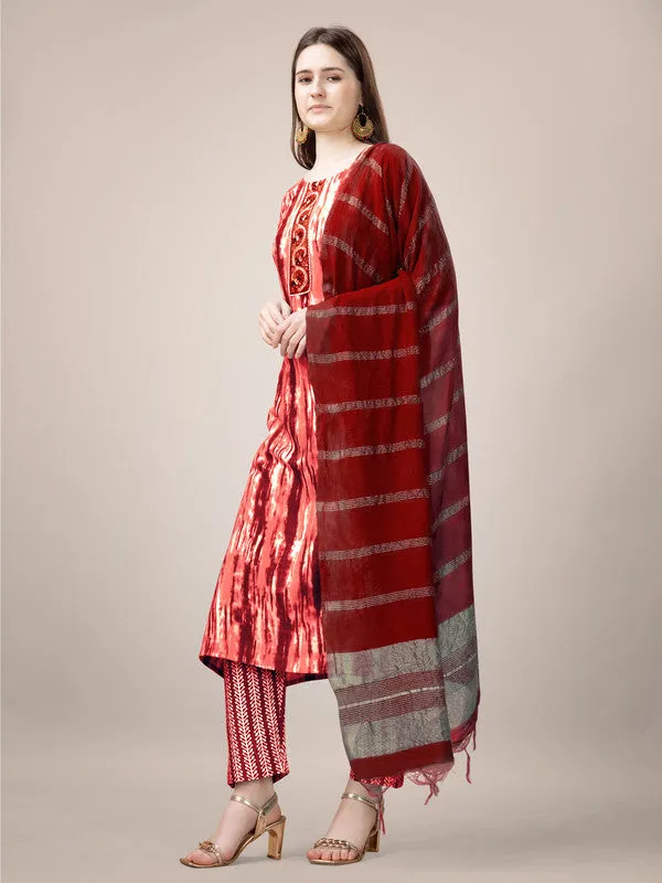 Womens Embroidered & Printed Orange Rayon Kurta Pant Set