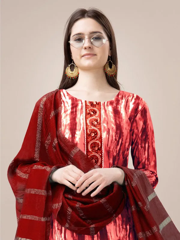 Womens Embroidered & Printed Orange Rayon Kurta Pant Set