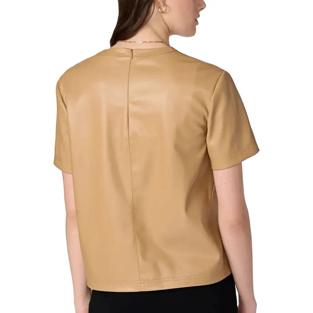 Womens Leather Tee Shirt Top