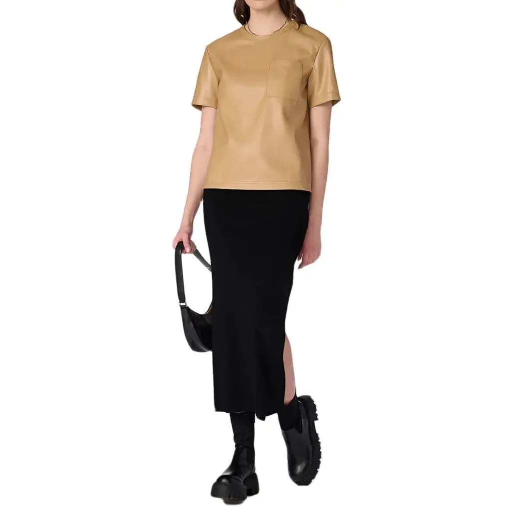 Womens Leather Tee Shirt Top