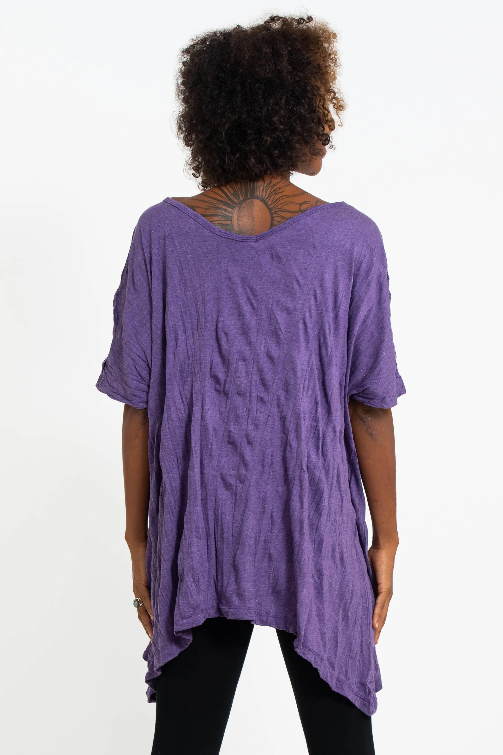 Womens Octopus Loose V Neck T-Shirt in Purple