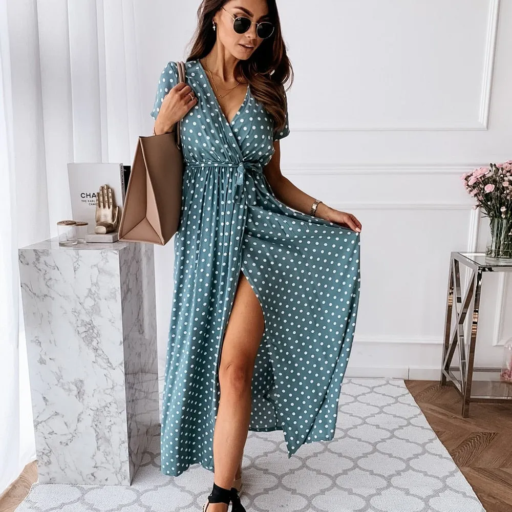 ZALEE  Women's Polka Dot Split Front Summer Casual Dress