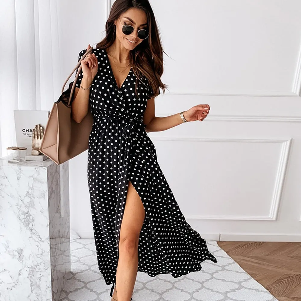 ZALEE  Women's Polka Dot Split Front Summer Casual Dress