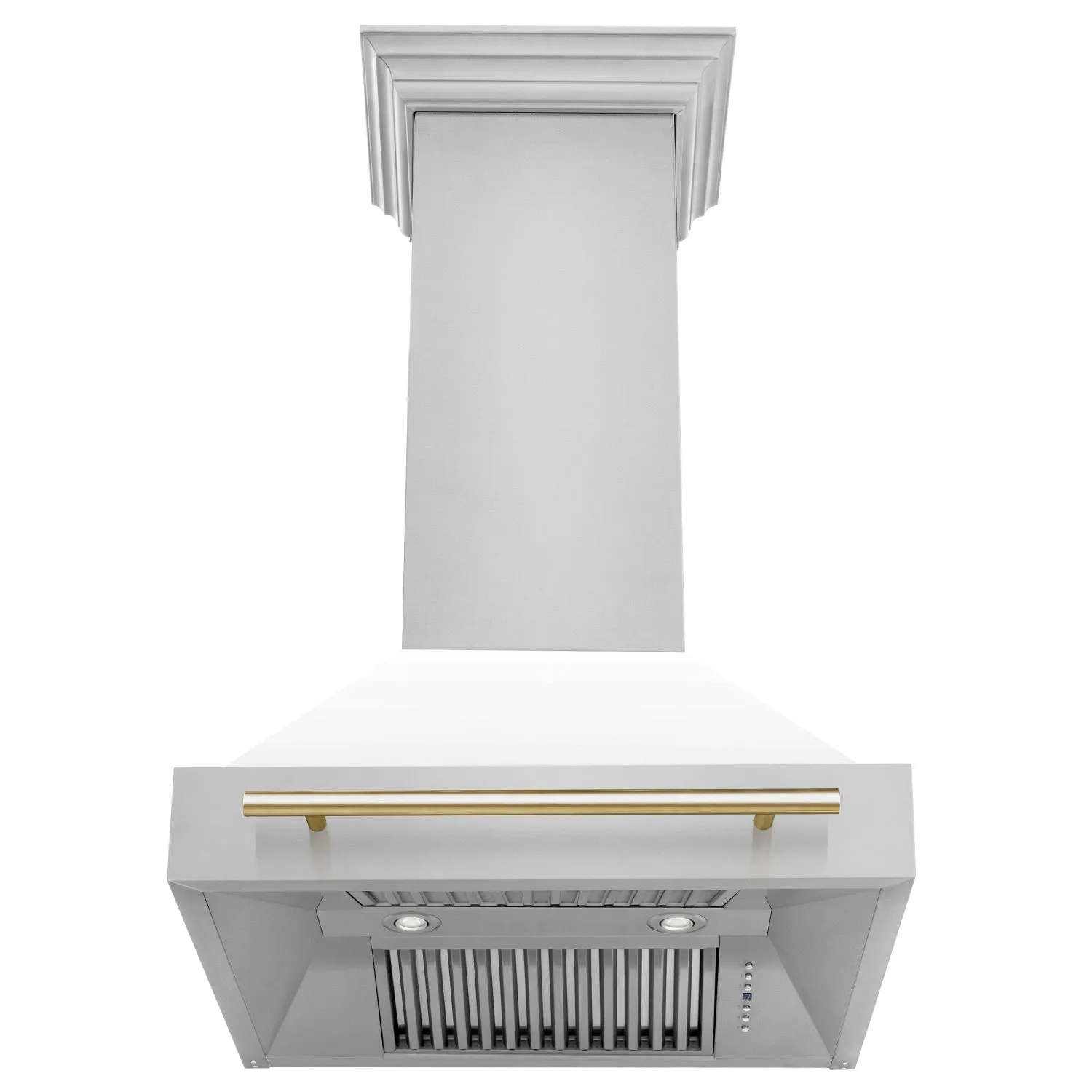 ZLINE 30" Autograph Edition DuraSnow® Stainless Steel Range Hood with White Matte Shell and Champagne Bronze Handle (8654SNZ-WM30-CB)