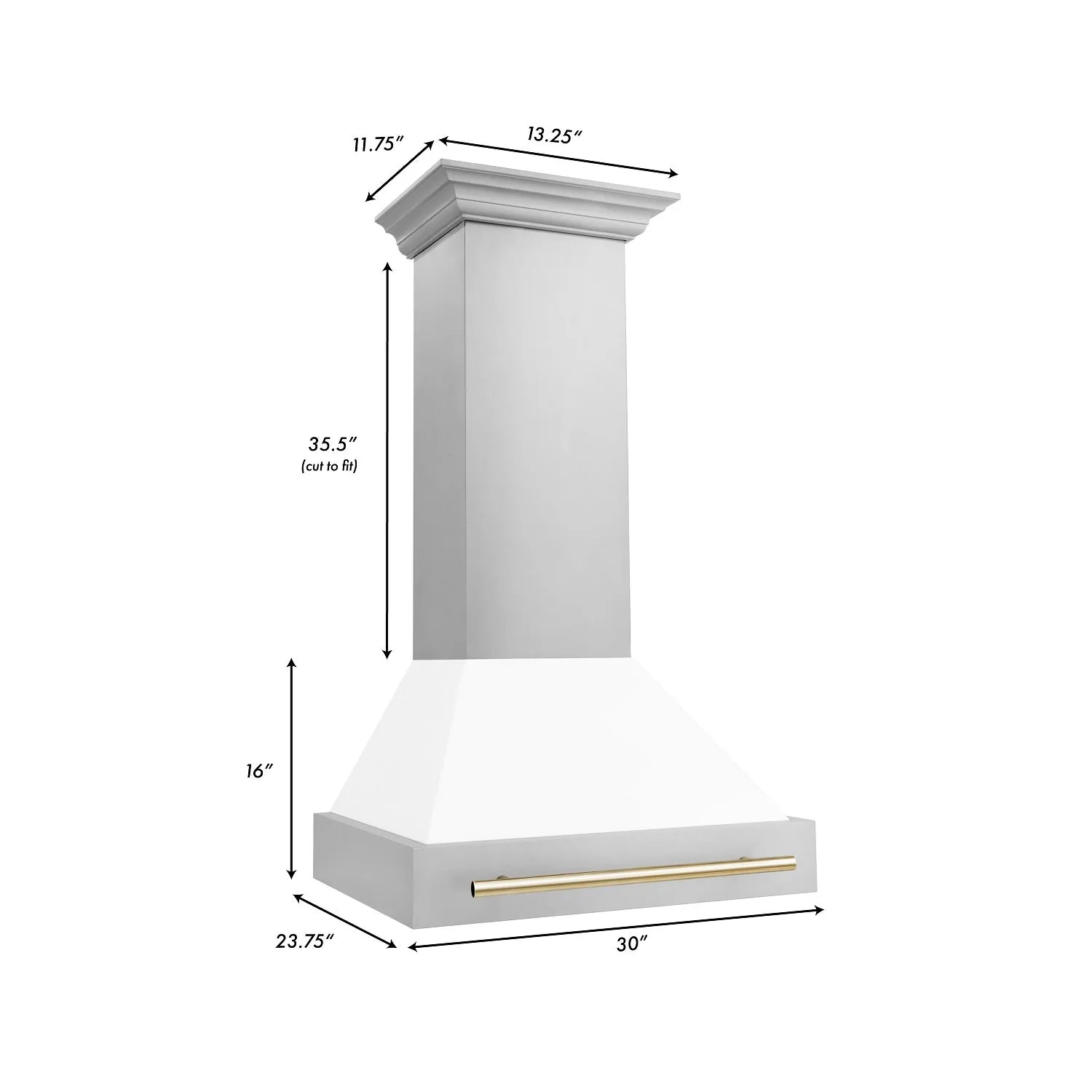 ZLINE 30" Autograph Edition DuraSnow® Stainless Steel Range Hood with White Matte Shell and Champagne Bronze Handle (8654SNZ-WM30-CB)