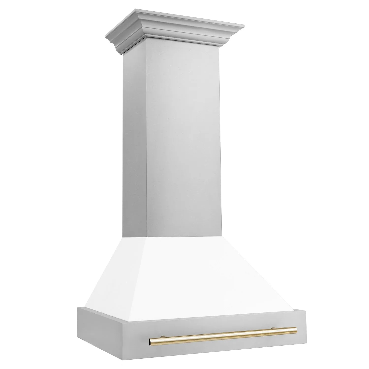 ZLINE 30" Autograph Edition DuraSnow® Stainless Steel Range Hood with White Matte Shell and Champagne Bronze Handle (8654SNZ-WM30-CB)
