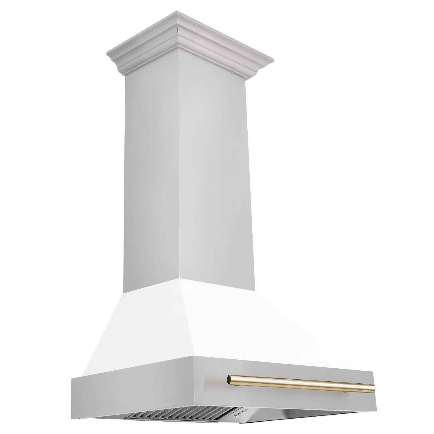 ZLINE 30" Autograph Edition DuraSnow® Stainless Steel Range Hood with White Matte Shell and Champagne Bronze Handle (8654SNZ-WM30-CB)