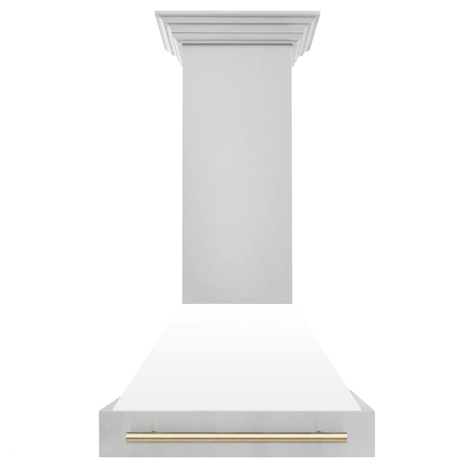ZLINE 30" Autograph Edition DuraSnow® Stainless Steel Range Hood with White Matte Shell and Champagne Bronze Handle (8654SNZ-WM30-CB)