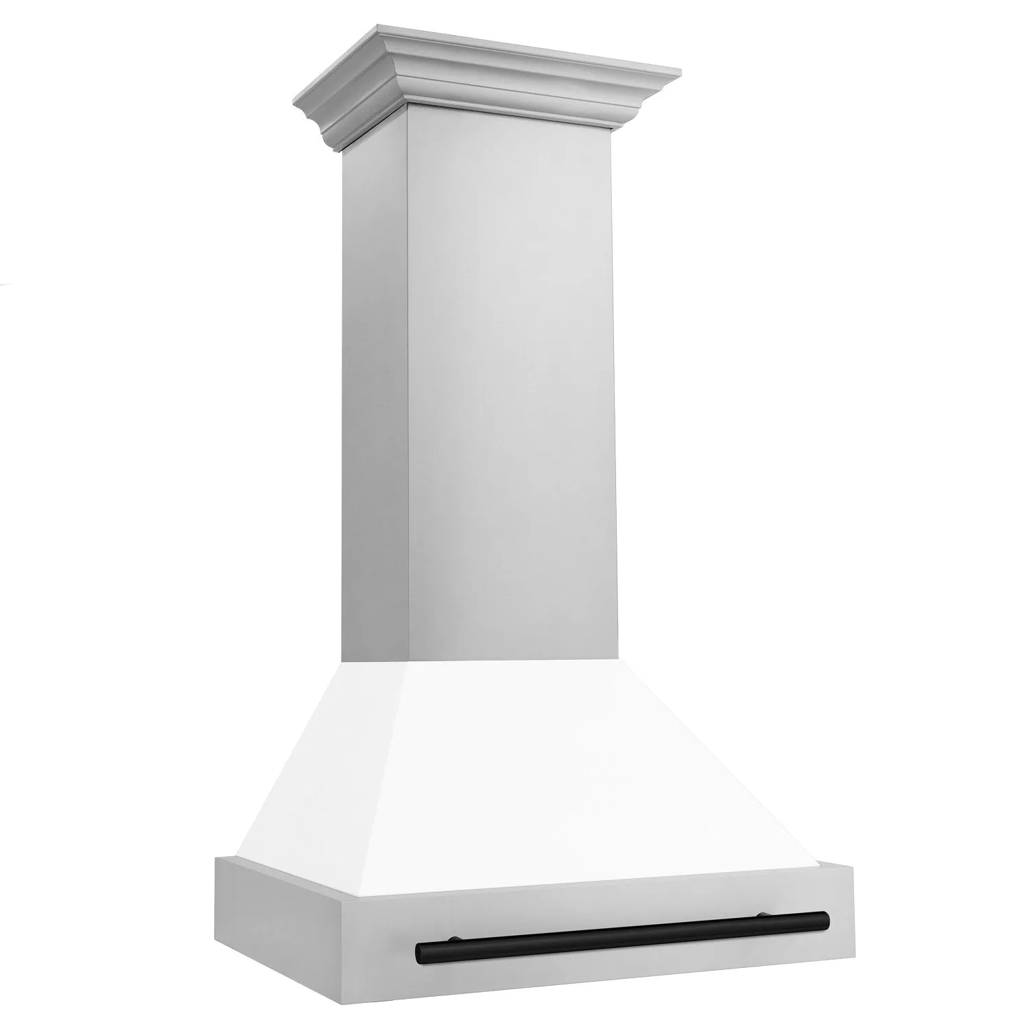 ZLINE 36" Autograph Edition DuraSnow® Stainless Steel Range Hood with White Matte Shell and Matte Black Handle (8654SNZ-WM36-MB)