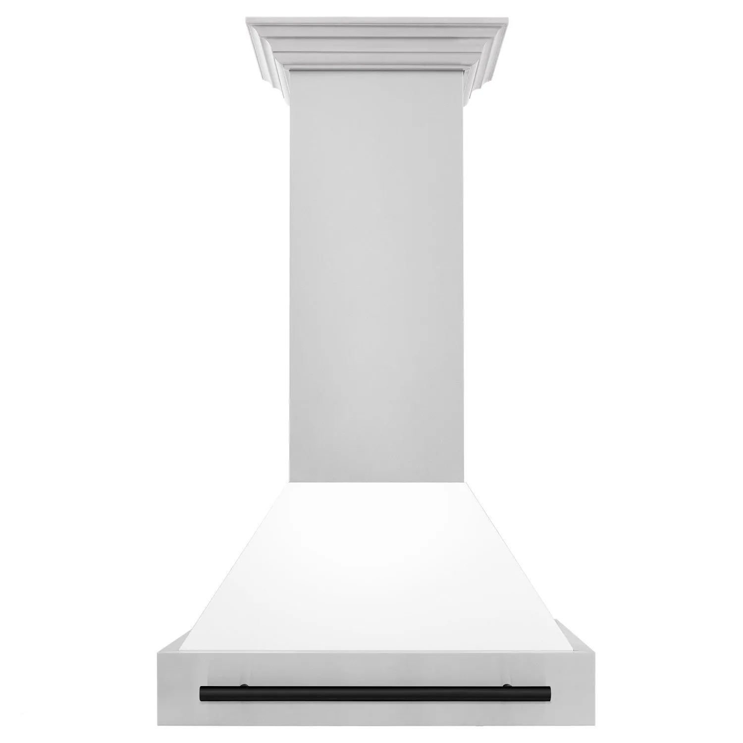 ZLINE 36" Autograph Edition DuraSnow® Stainless Steel Range Hood with White Matte Shell and Matte Black Handle (8654SNZ-WM36-MB)
