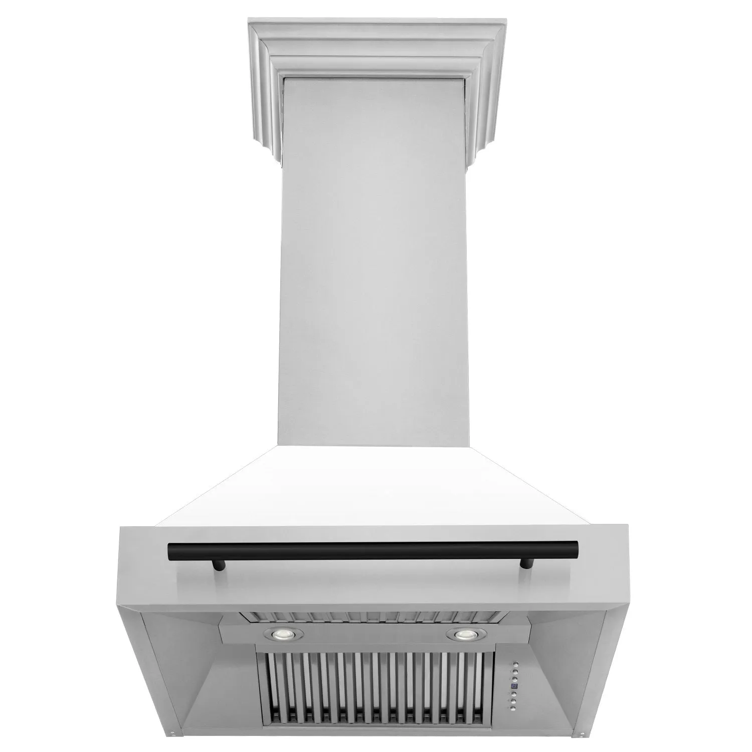 ZLINE 36" Autograph Edition DuraSnow® Stainless Steel Range Hood with White Matte Shell and Matte Black Handle (8654SNZ-WM36-MB)