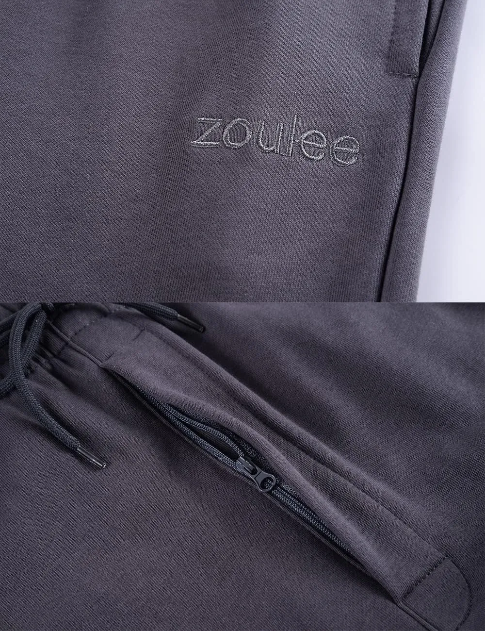Zoulee Classic Drawstring-Waist Zipper Logo Jogger Pants with Zipper Fly