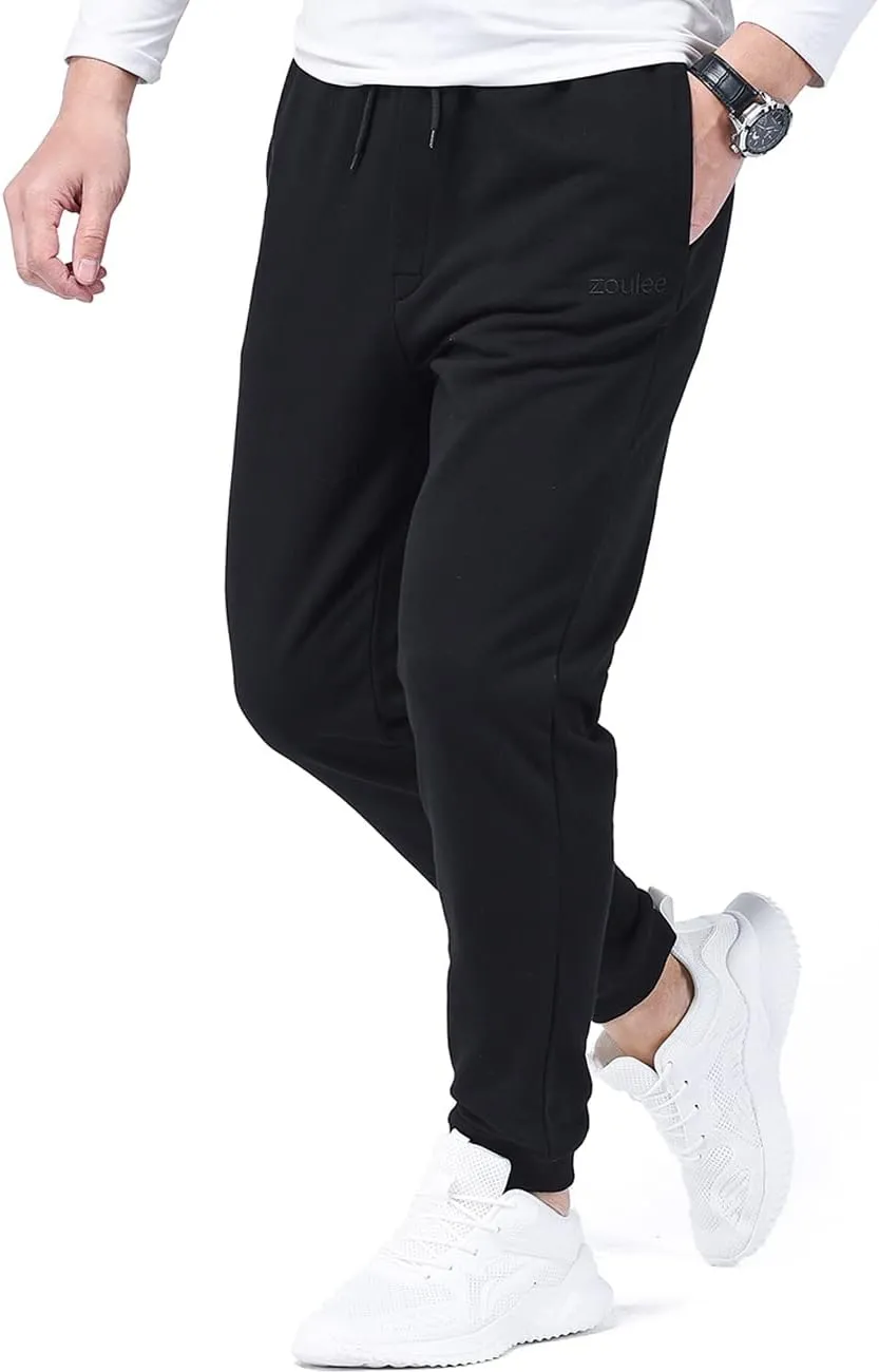 Zoulee Classic Drawstring-Waist Zipper Logo Jogger Pants with Zipper Fly